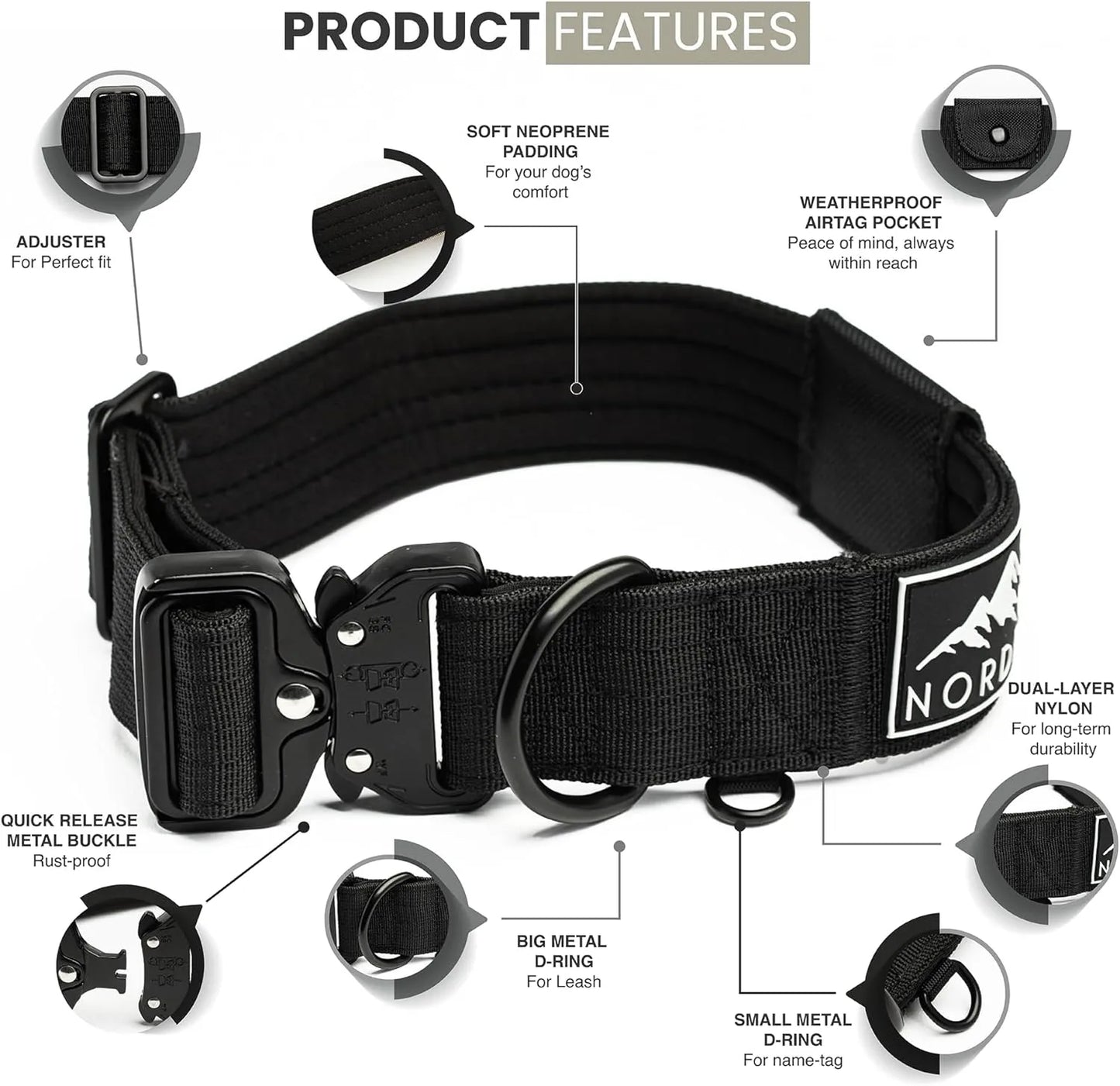 NordPet Premium AirTag Dog Collar - Onyx