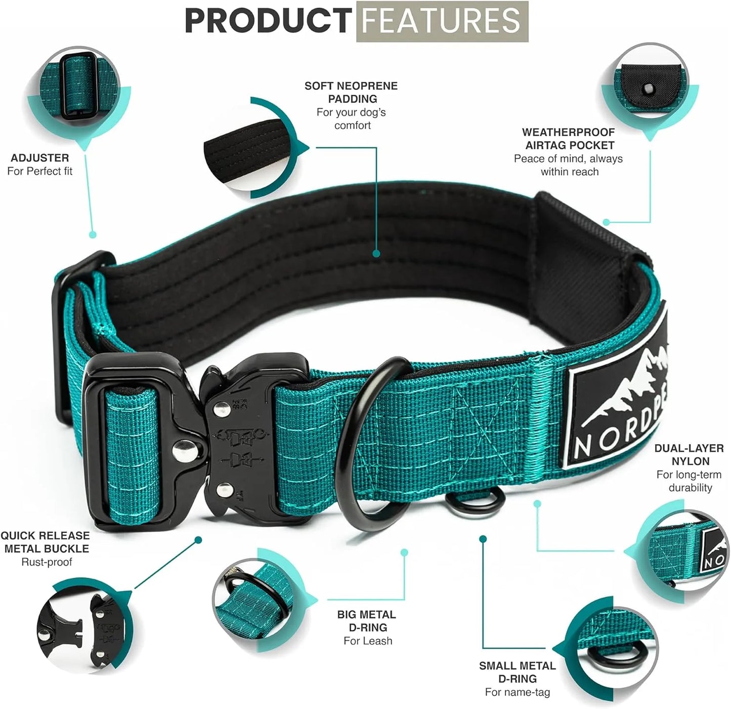 NordPet Premium AirTag Dog Collar - Emerald